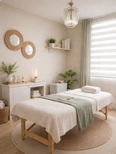 Sala de masoterapia cálida y relajante